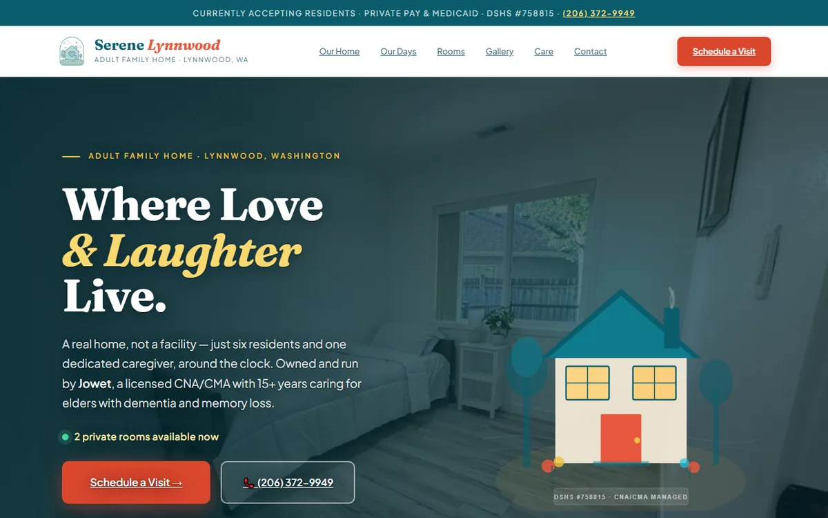 The Serene Lynnwood Adult Family Home website homepage